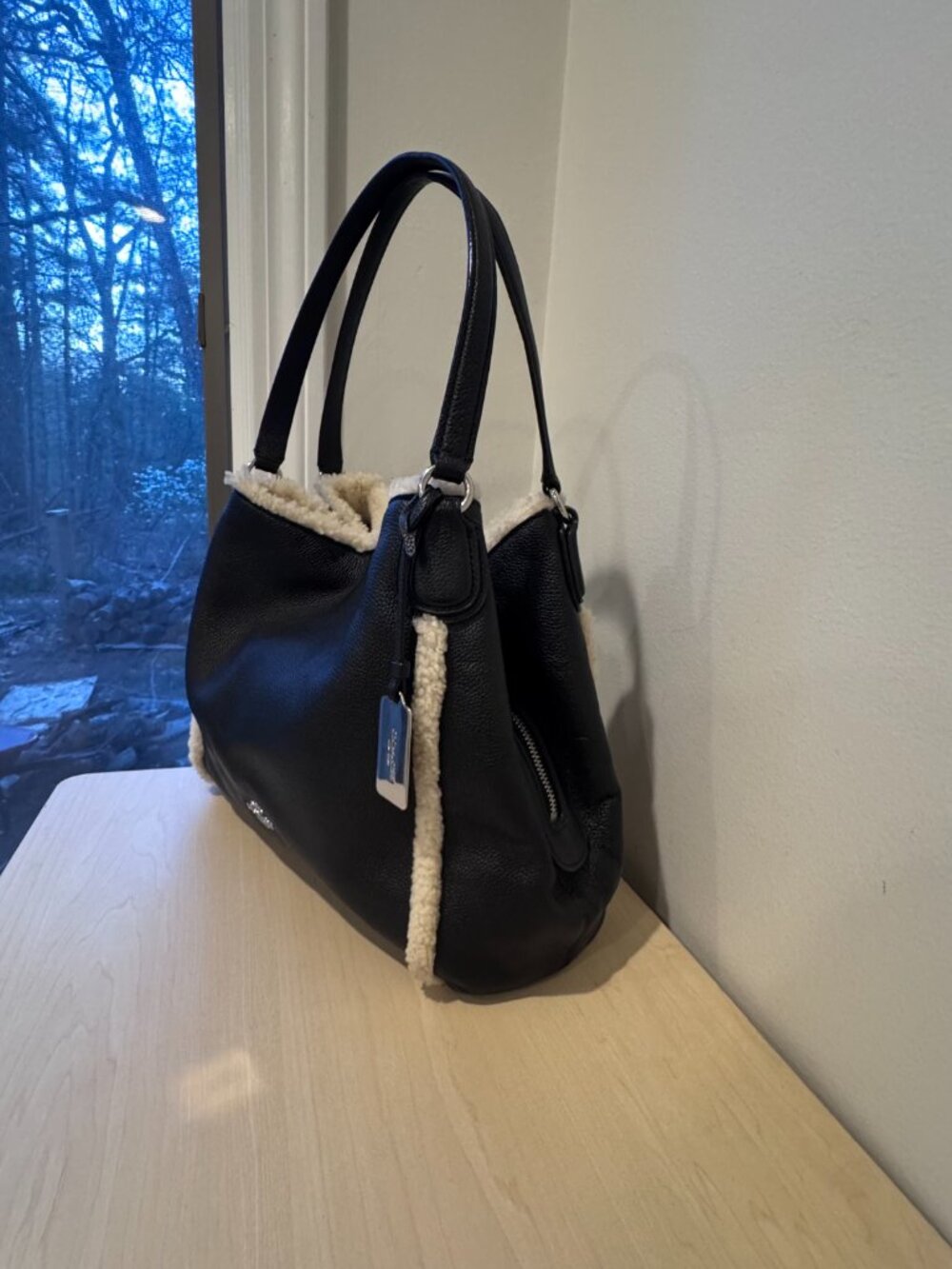 Coach Edie 31 Shoulder Bag β Black Leather & Shearling β CBV38 π₯ - Picture 3 of 16